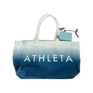 Athleta Large Blue Ombre Canvas Tote Bag NWOT Logo Beach Gym Yoga Shopping